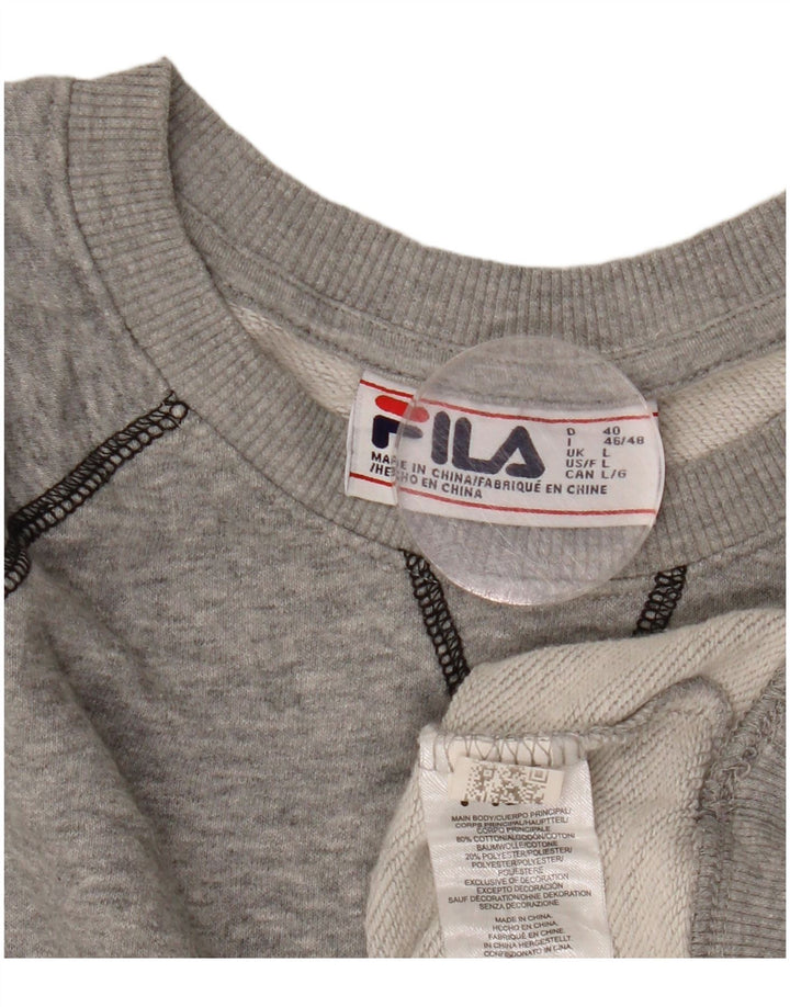 FILA moletom feminino jumper UK 16 grande algodão manchado cinza