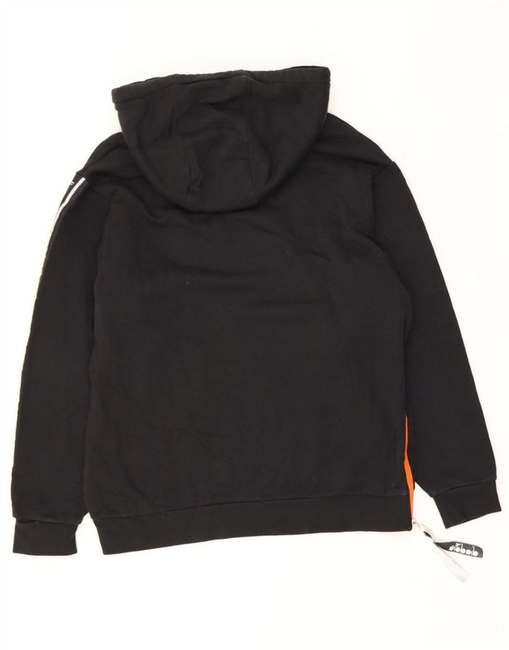 DIADORA Mens Graphic Hoodie Jumper Small Black Cotton Vintage Diadora and Second-Hand Diadora from Messina Hembry 