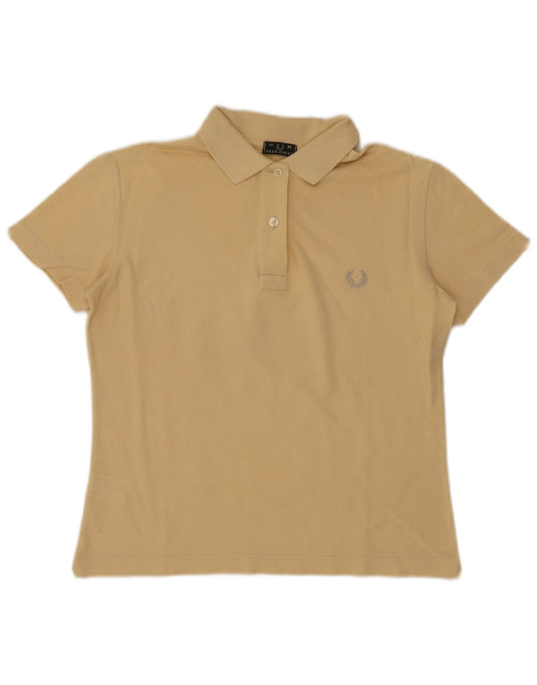 Camisa polo feminina Fred Perry Reino Unido 14 algodão bege médio