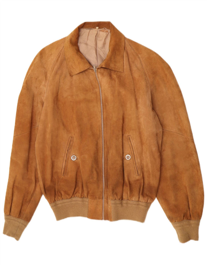 Jaqueta bomber masculina vintage de camurça UK 38 marrom médio