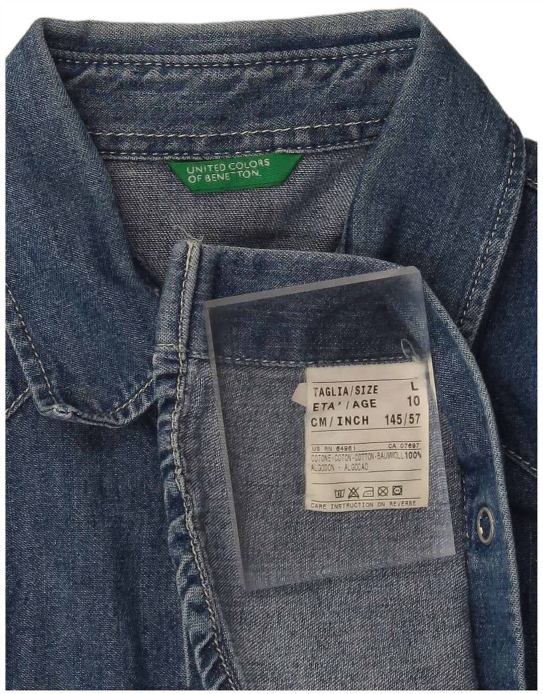 Camisa jeans masculina BENETTON 9-10 anos grande algodão azul