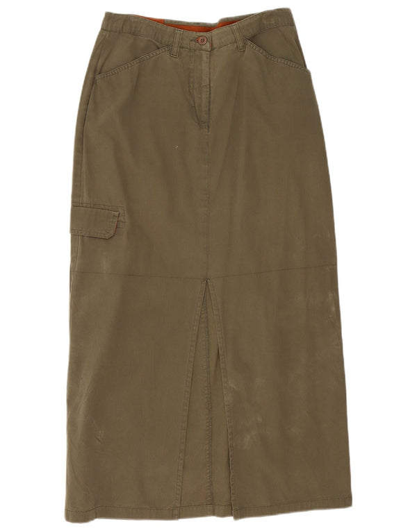 Saia cargo maxi feminina vintage UE 36 pequena W28 algodão cáqui