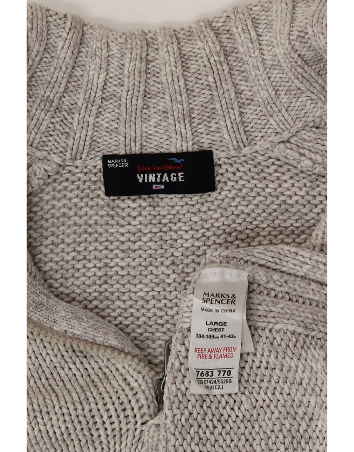 Suéter masculino Marks & Spencer com zíper e gola grande de algodão cinza