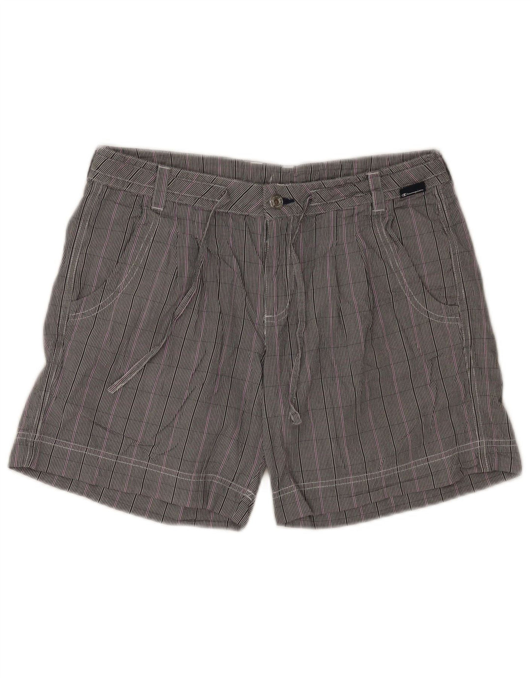 Shorts feminino casual Champion médio W30 cinza xadrez algodão