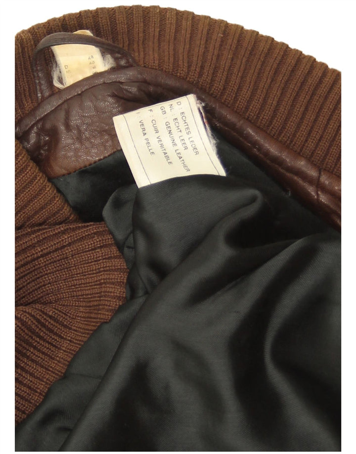 Jaqueta de couro vintage masculina solta EU 48 couro marrom médio