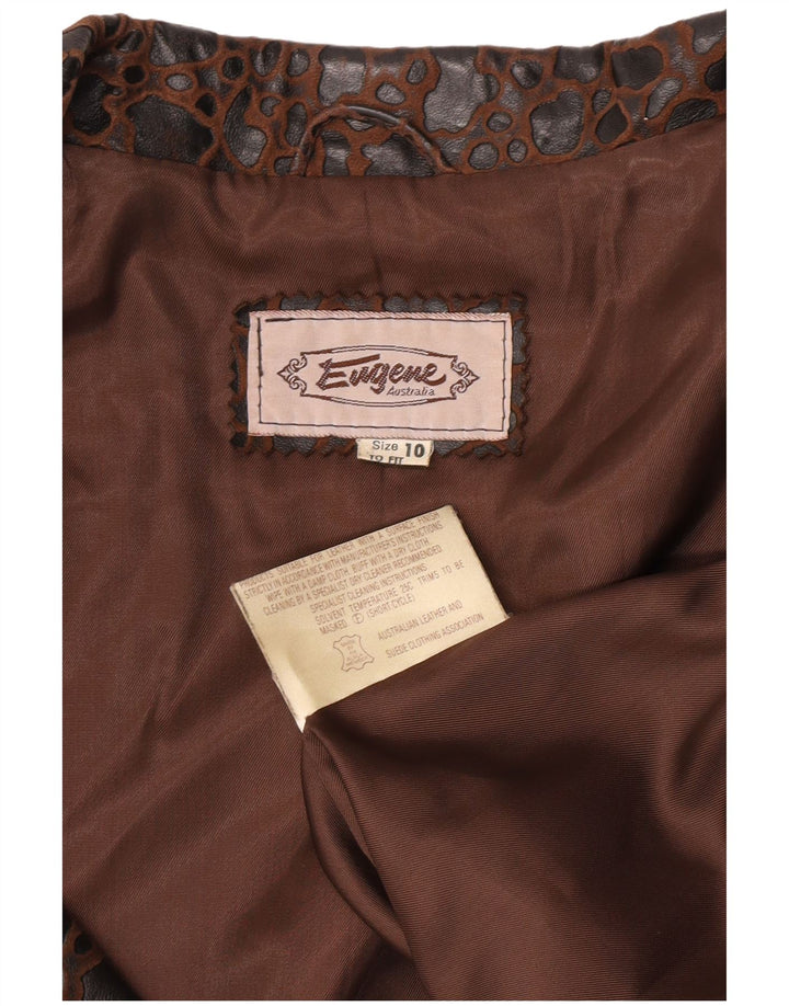 Jaqueta blazer feminina Eugene com peito duplo EUA 10 grande estampa animal marrom