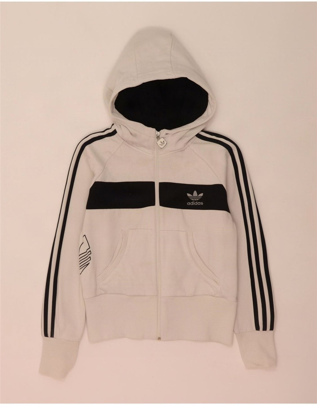 Suéter feminino Adidas com capuz e zíper gráfico IT 44 Medium White Colourblock