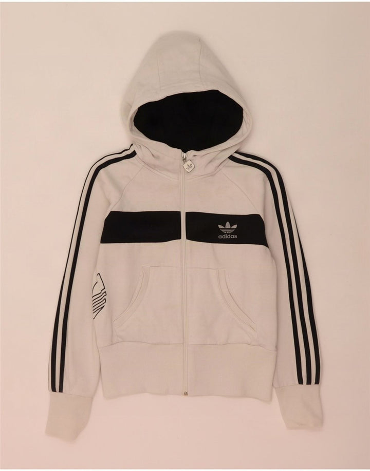Suéter feminino Adidas com capuz e zíper gráfico IT 44 Medium White Colourblock