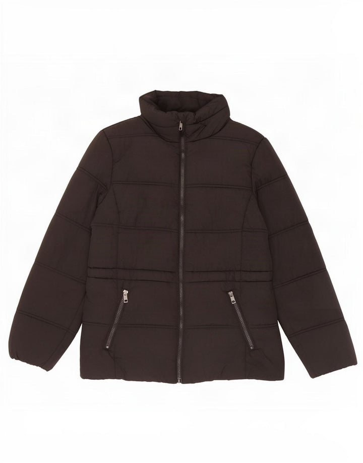 Jaqueta feminina acolchoada com capuz Marks & Spencer Reino Unido 12 poliéster preto médio