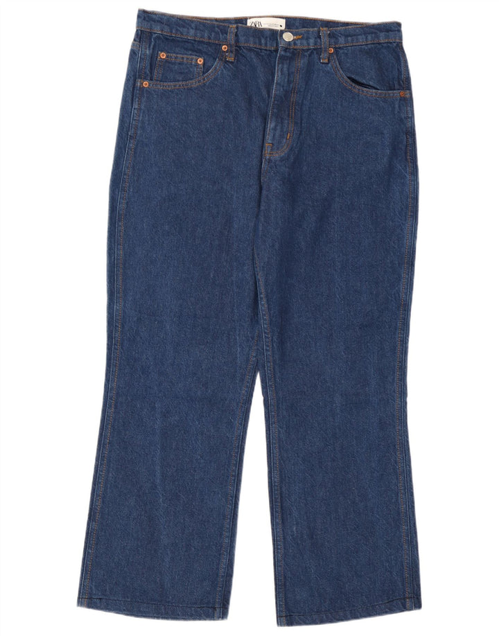 Calça jeans feminina Zara Bootcut EU 44 XL W34 L27 azul algodão