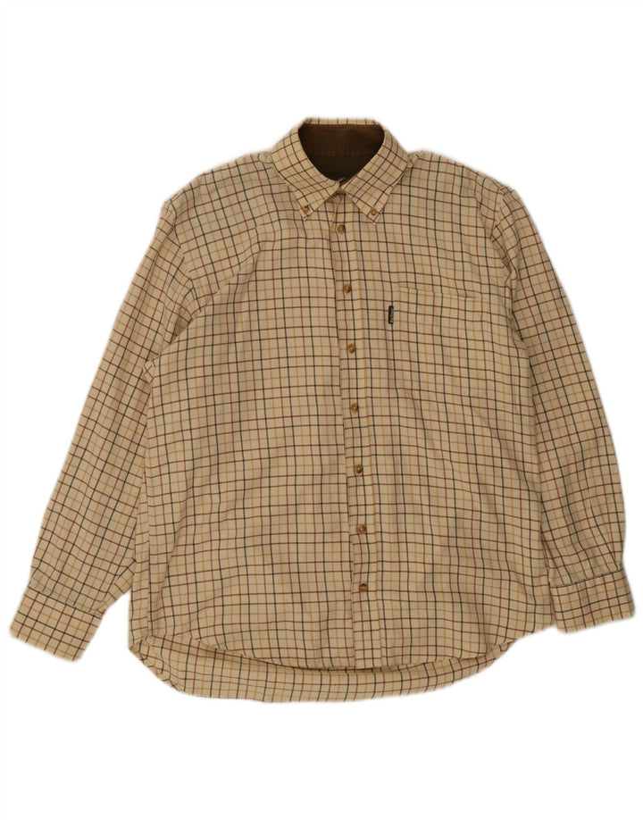 Camisa masculina de flanela Barbour grande algodão xadrez bege
