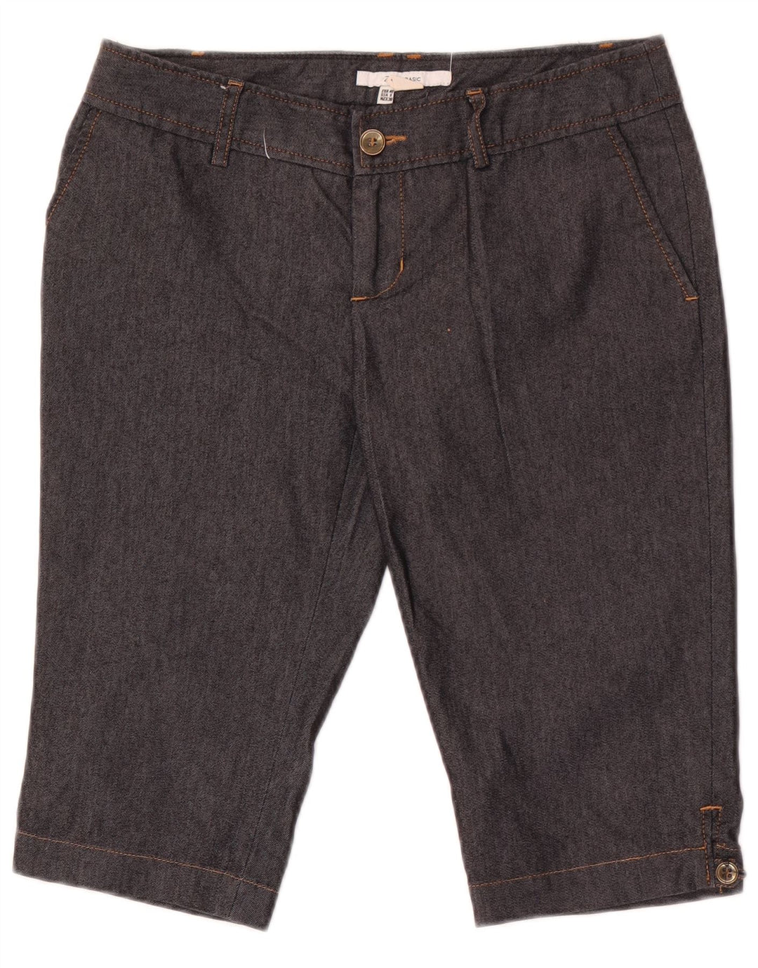 Zara Bermuda feminina Chino Shorts EU 40 Médio W30 Algodão Preto