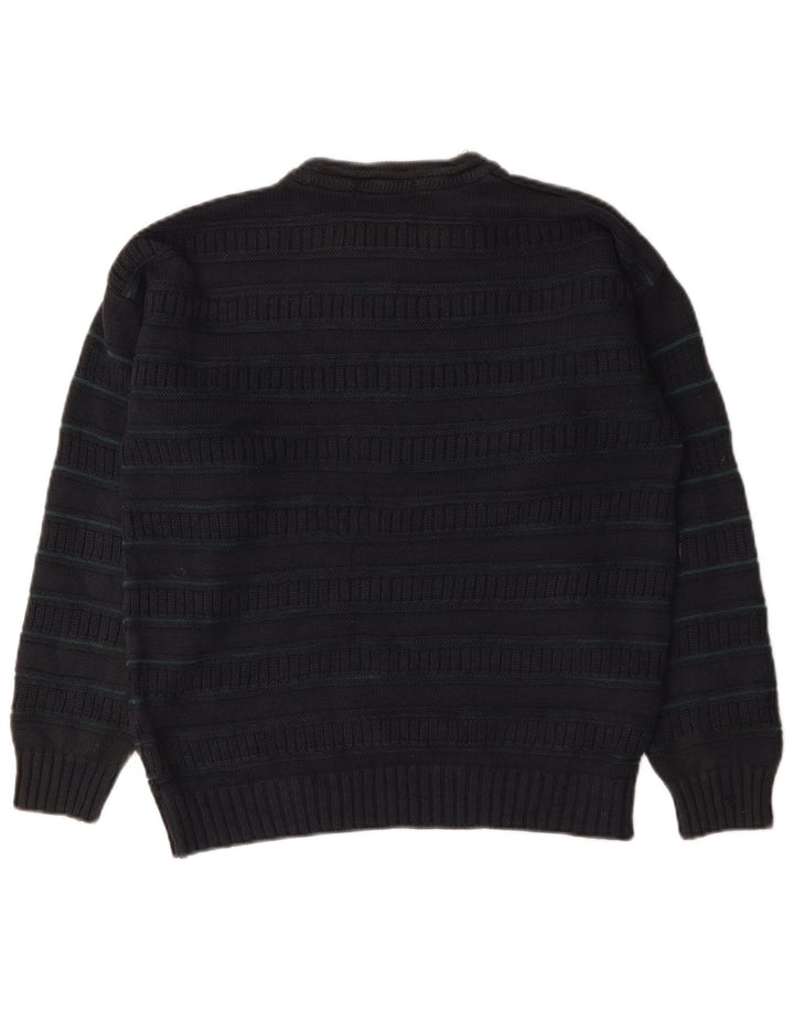 Suéter masculino Marks & Spencer com gola redonda, acrílico listrado preto médio