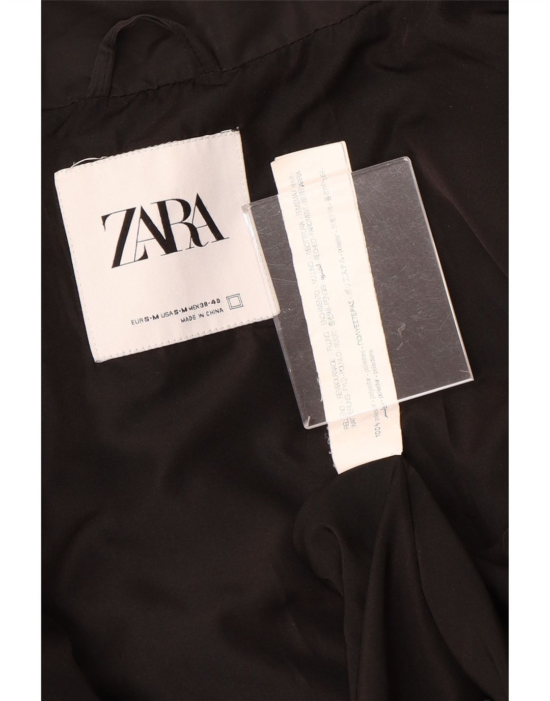 Jaqueta acolchoada masculina ZARA com ajuste solto Reino Unido 36 poliéster preto pequeno
