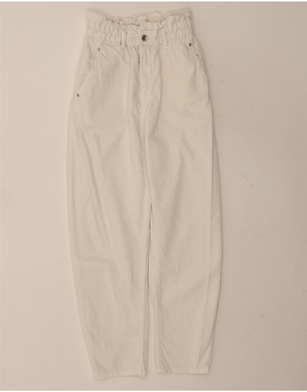 Calça feminina Zara cintura alta cônica cortada UE 36 XS W26 L25 branca