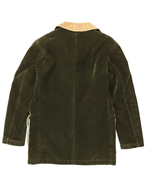 Sobretudo de lã Sherpa masculino vintage Reino Unido 38 bloco colorido verde médio