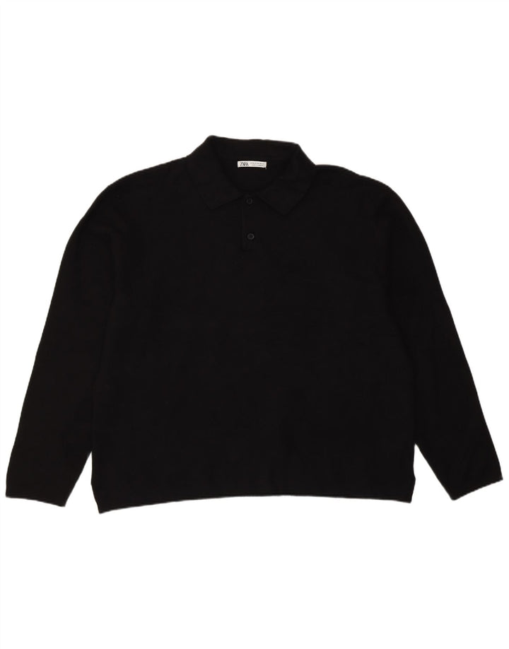 Zara Suéter masculino com gola polo XL preto viscose