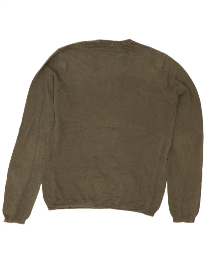Suéter masculino ZARA com gola redonda e algodão cáqui médio