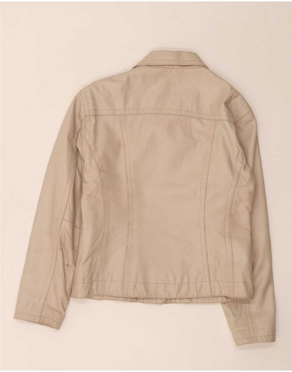 Jaqueta de couro feminina vintage UK 14 bege médio
