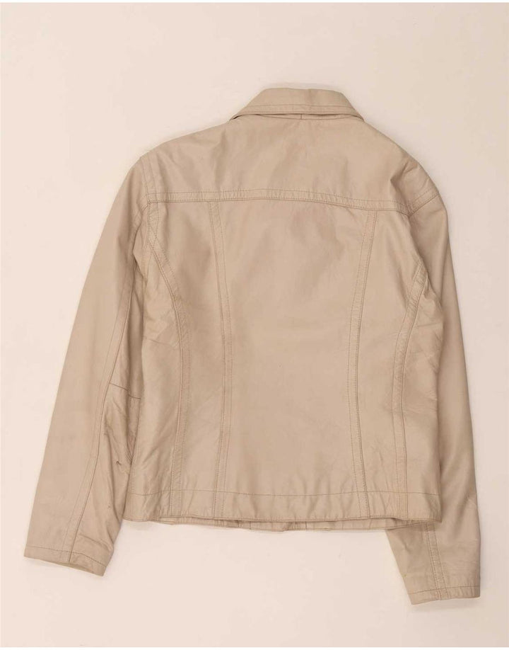 Jaqueta de couro feminina vintage UK 14 bege médio