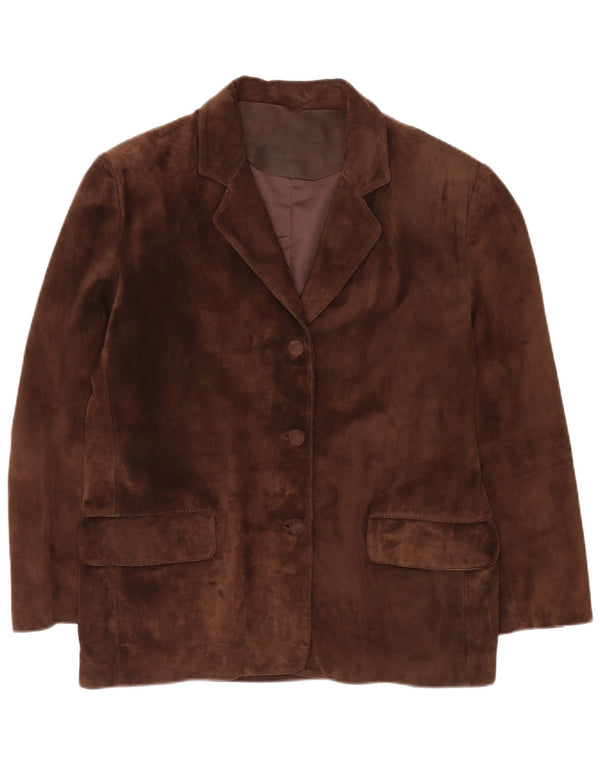Jaqueta blazer feminina vintage de camurça com 3 botões Reino Unido 12 marrom médio
