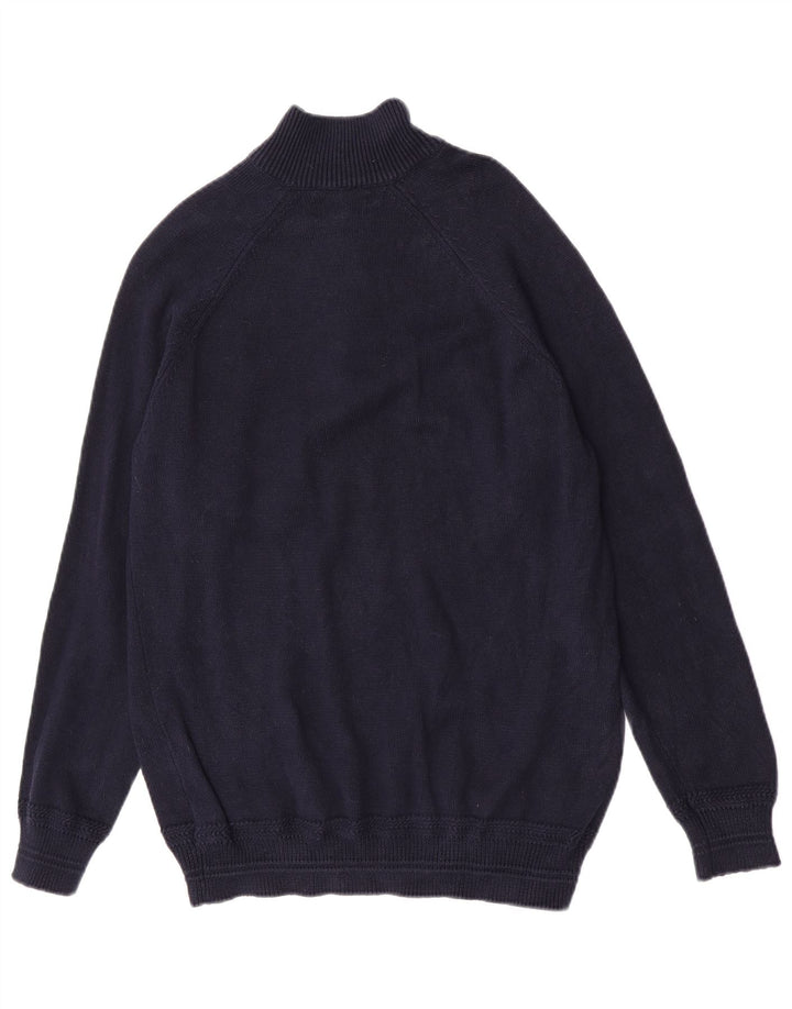 Suéter masculino Marks & Spencer com gola redonda e botão azul marinho médio