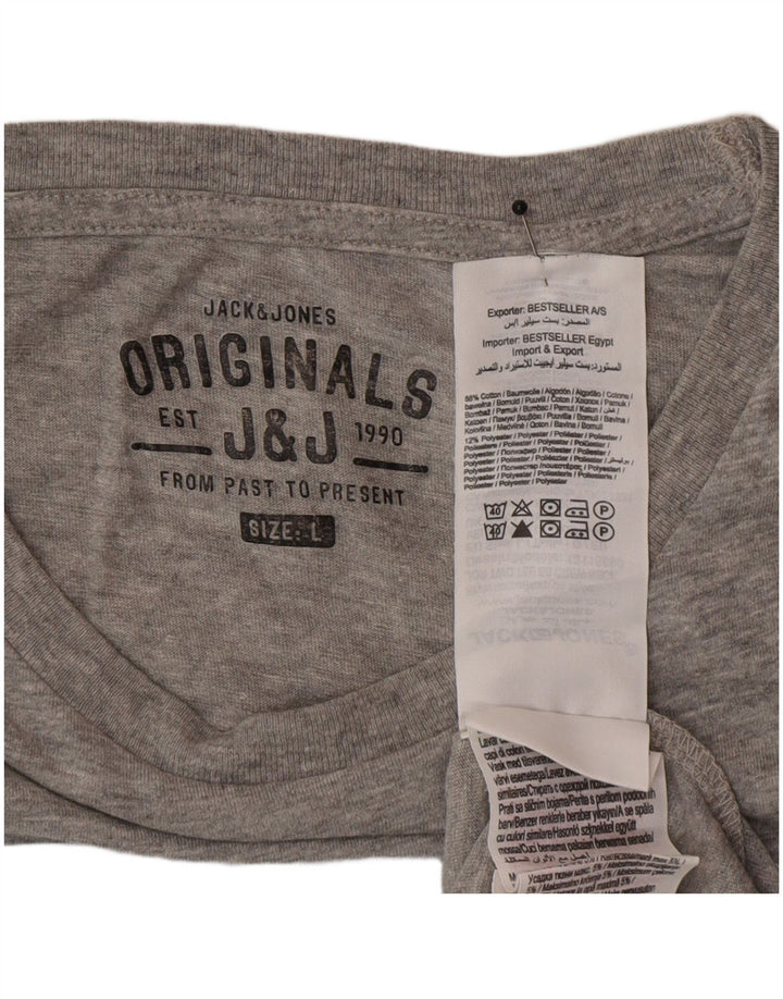 Camiseta gráfica masculina Jack & Jones grande algodão cinza
