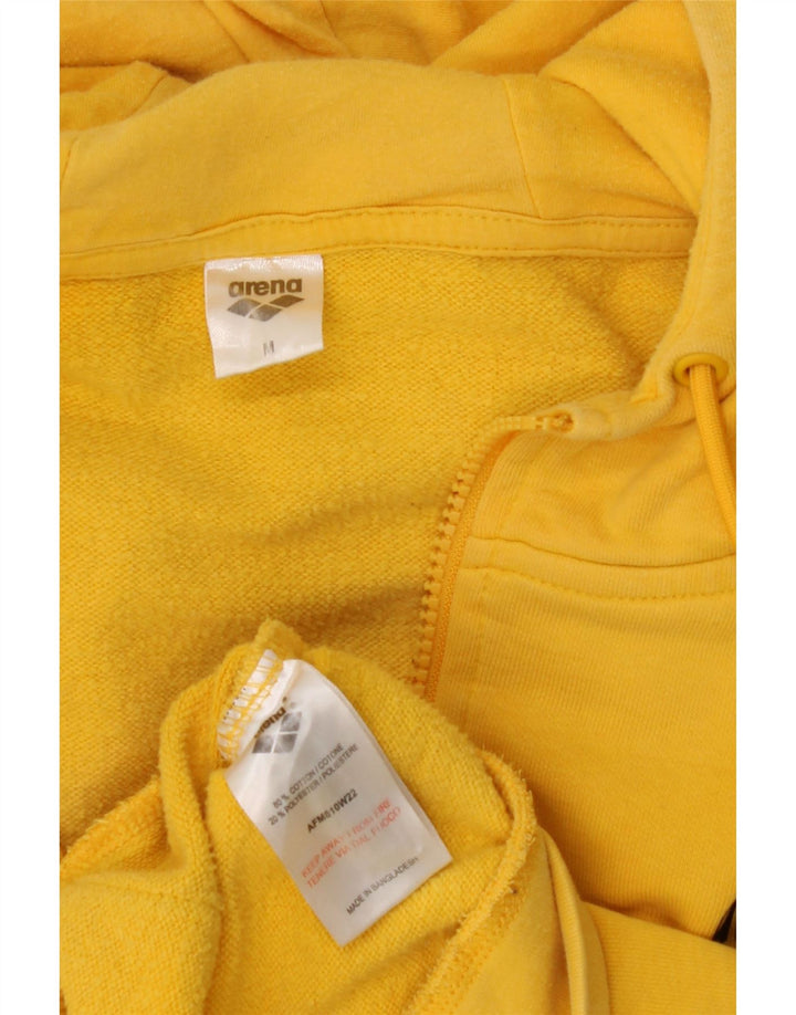 ARENA Mens Graphic Zip Hoodie Sweater Medium Yellow Colourblock Cotton Vintage Arena and Second-Hand Arena from Messina Hembry 