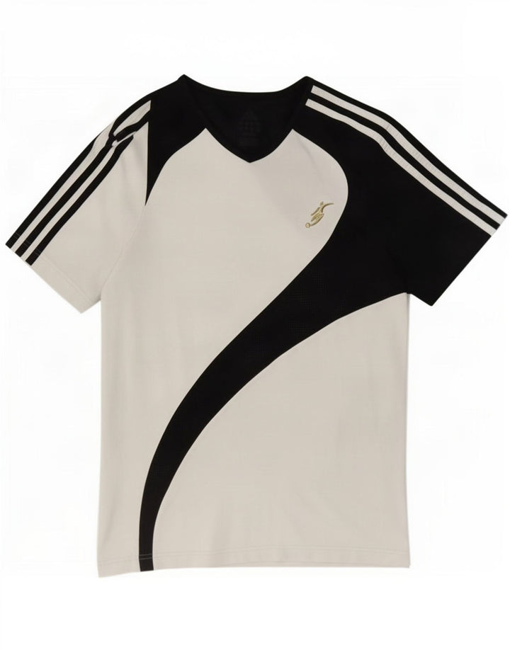 Adidas Mens Camiseta Top Pequeno Branco Colorblock