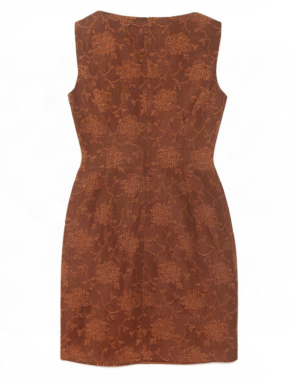 Vestido feminino Penny Pull sem mangas com bainha UK 10 pequeno acetato floral marrom
