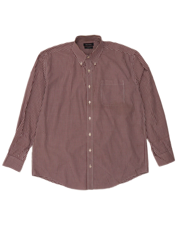 Camisa masculina Nautica Classic Fit tamanho 16 1/2 grande Borgonha Gingham
