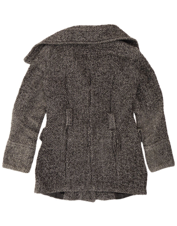 Sobretudo feminino Zara UK 14 espinha de peixe cinza médio