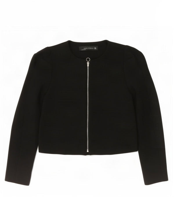 Zara Womens Crop Blazer Jacket UK 10 Pequeno Poliéster Preto