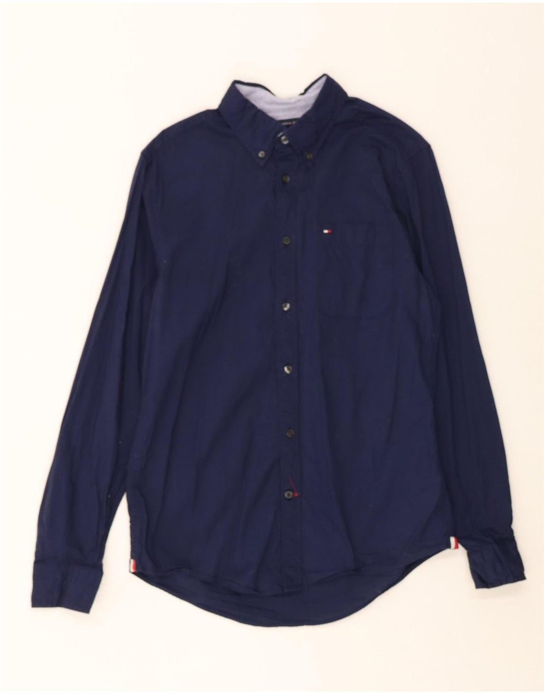 TOMMY HILFIGER Mens Shirt Small Navy Blue Cotton Vintage Tommy Hilfiger and Second-Hand Tommy Hilfiger from Messina Hembry 