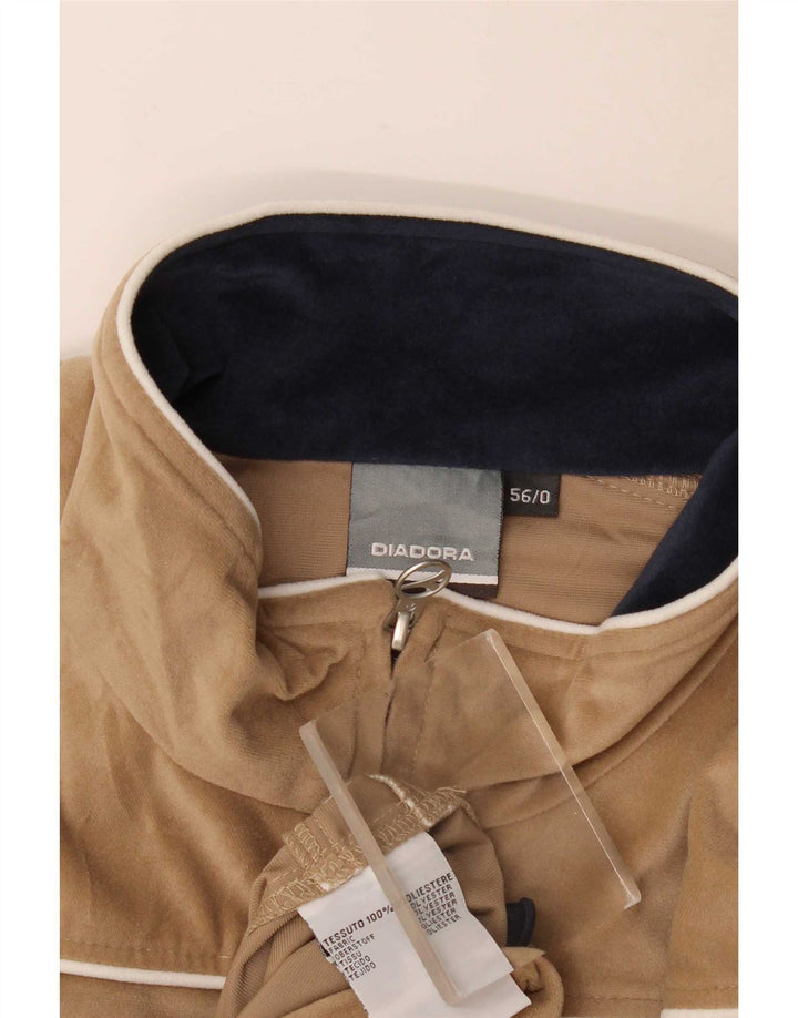 Diadora Mens Velour Tracksuit Top Jacket IT 56 2XL Poliéster Bege