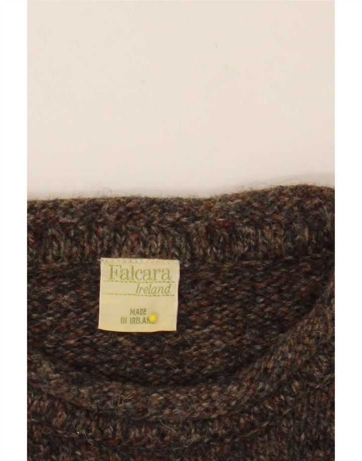 Suéter feminino vintage com gola canoa Reino Unido 14 lã manchada cinza médio