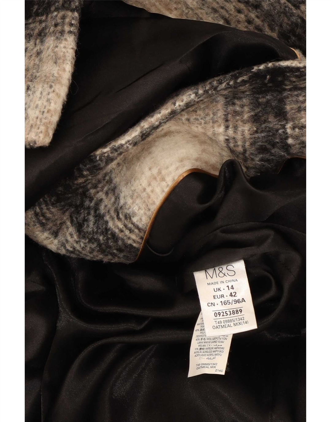 Casaco feminino Marks & Spencer com peito duplo Reino Unido 14 grande xadrez bege