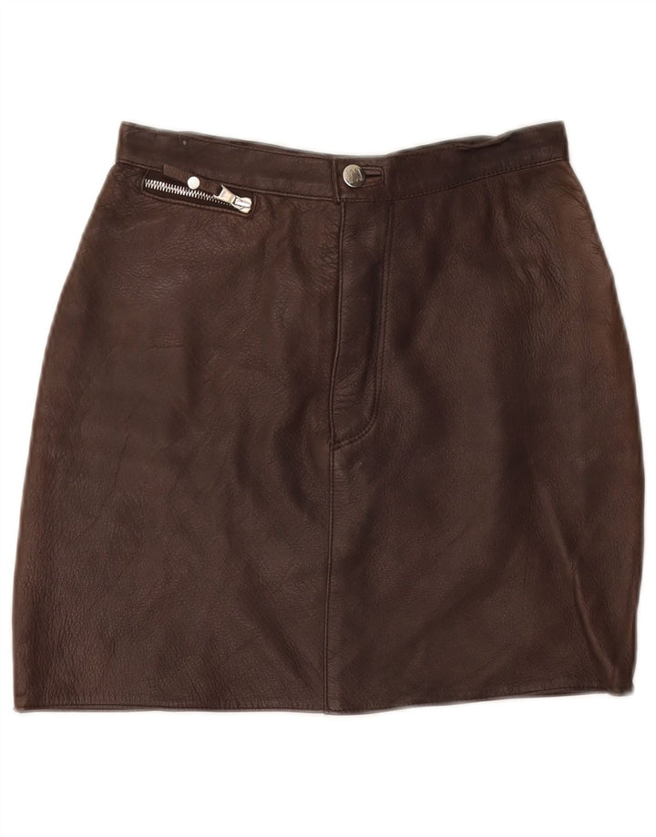 Mini saia feminina VINTAGE de couro IT 40 pequena W26 couro marrom