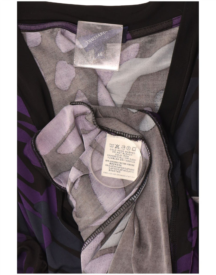 Vestido feminino Trussardi com estampa abstrata em camadas IT 46 grande roxo
