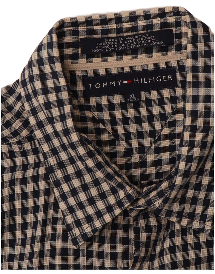 Camisa masculina TOMMY HILFIGER XL de algodão xadrez preto