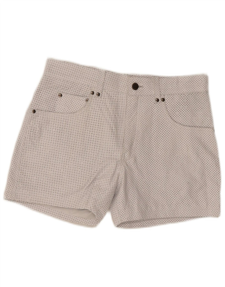 Shorts casuais de couro feminino vintage W33 couro manchado branco médio