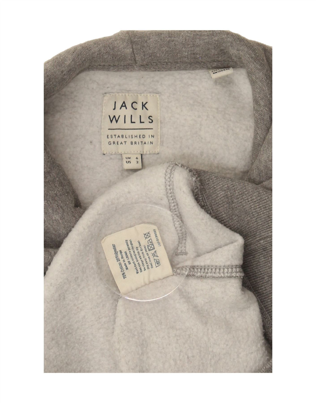 JACK WILLS Womens Graphic Hoodie Jumper UK 6 XS Grey Cotton Vintage Jack Wills and Second-Hand Jack Wills from Messina Hembry 