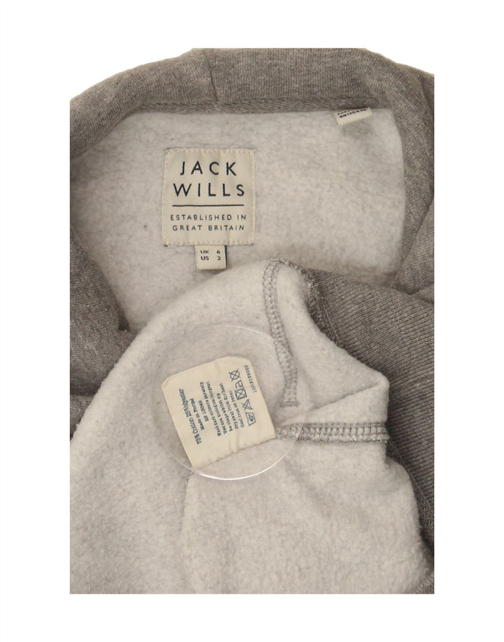 JACK WILLS Womens Graphic Hoodie Jumper UK 6 XS Grey Cotton Vintage Jack Wills and Second-Hand Jack Wills from Messina Hembry 