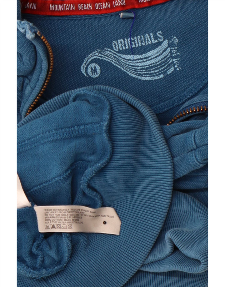 FAT FACE Suéter masculino com zíper e gola em algodão azul médio