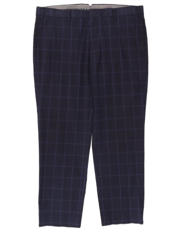 Calça masculina de ajuste regular Marks & Spencer W38 L29 azul marinho xadrez