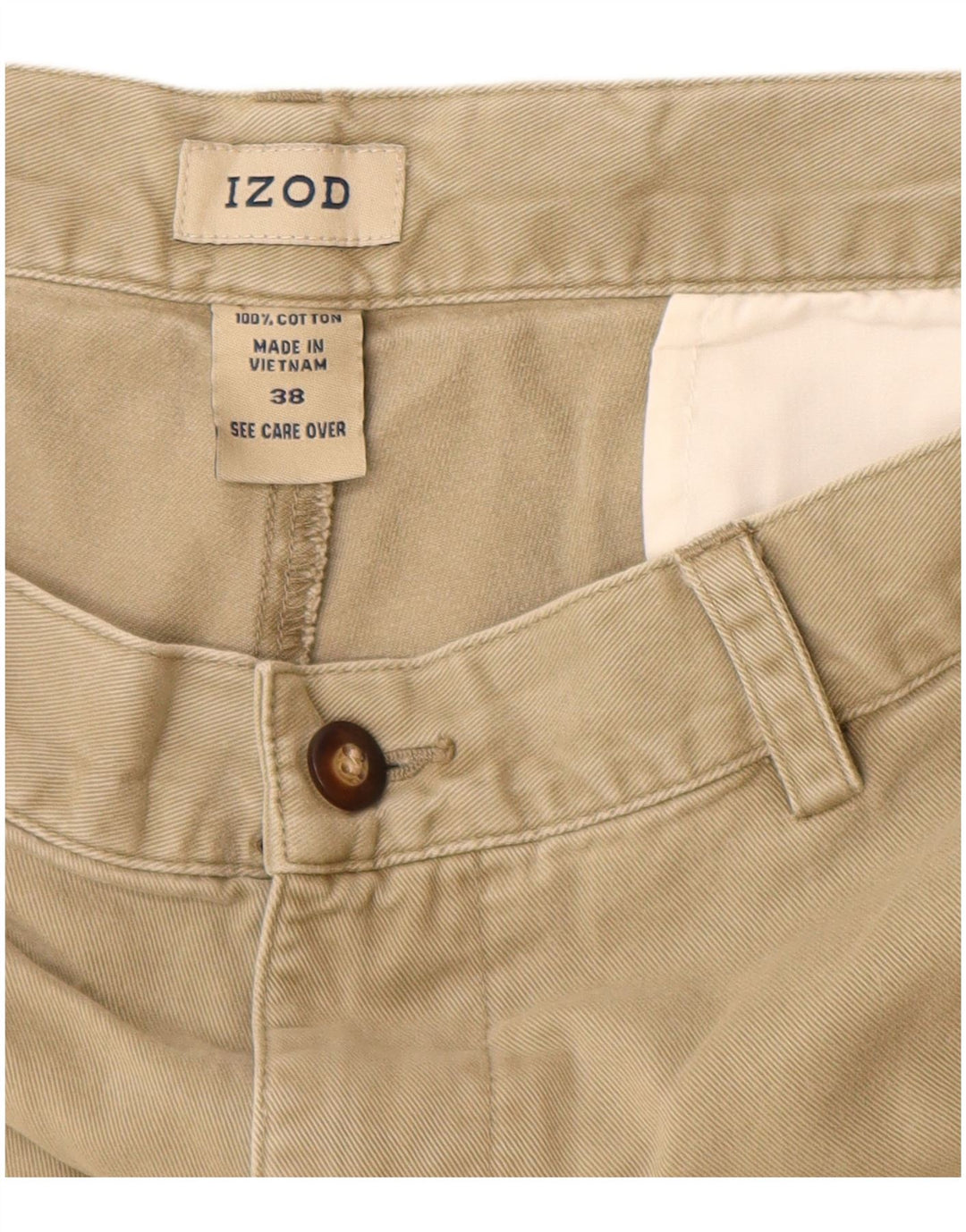 IZOD Mens Chino Shorts W38 XL Algodão Bege
