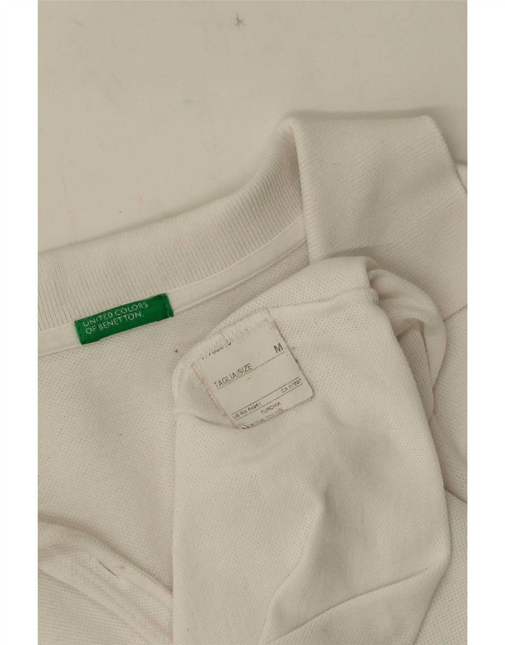 Polo feminino de manga comprida Benetton UK 12 médio branco