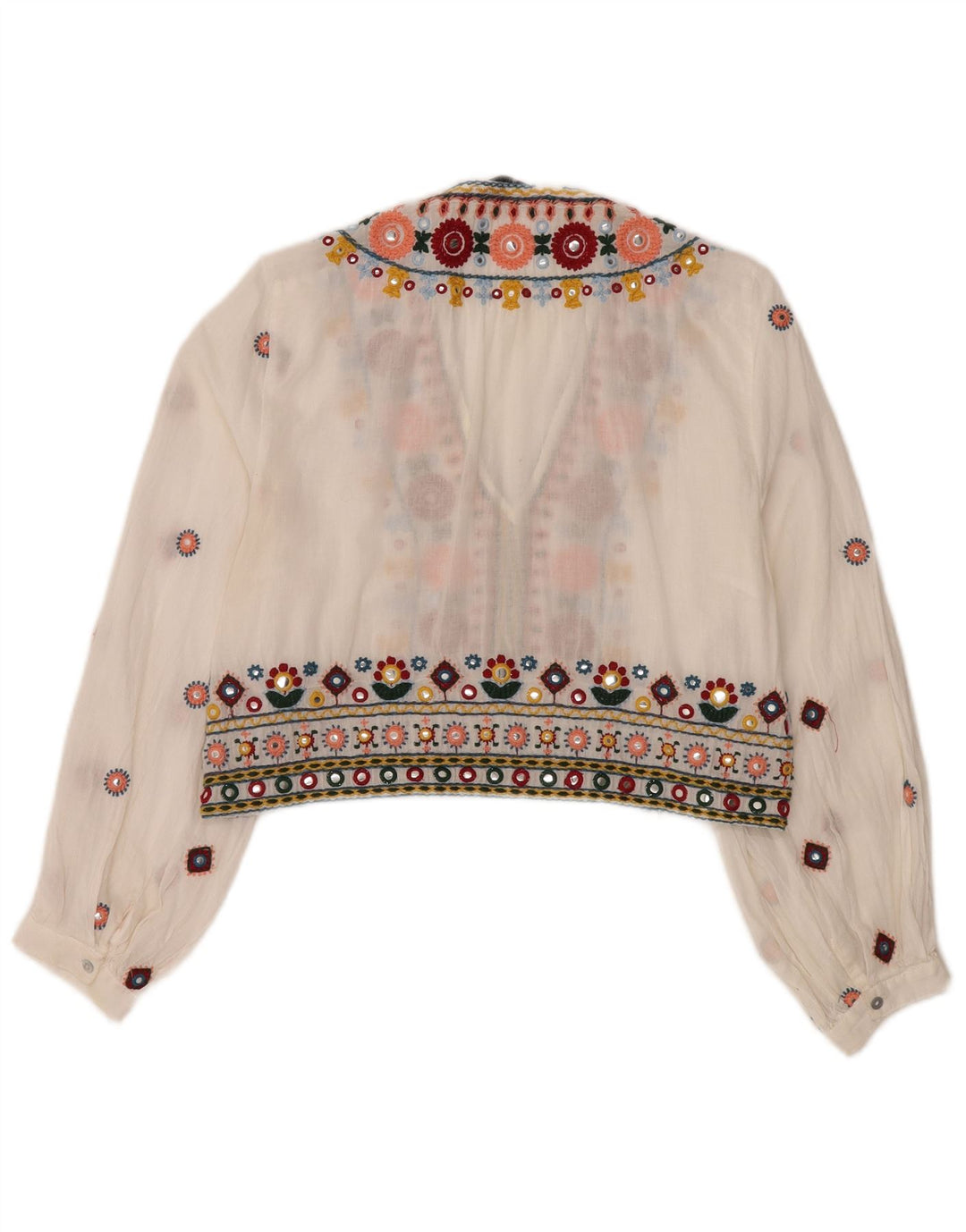 Blusa feminina Zara crop transparente UK 14 médio branco floral