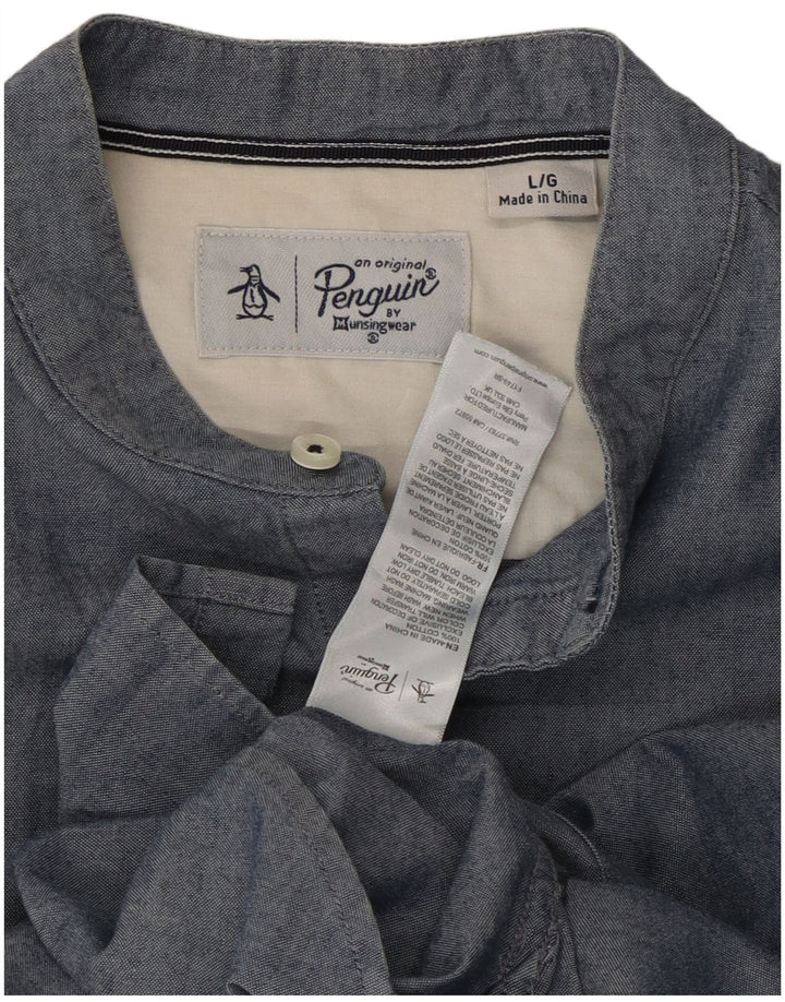 Camisa masculina Penguin grande algodão manchado azul marinho