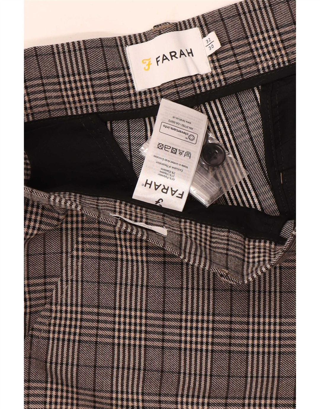 Farah Mens Slim Chino Calças W32 L30 Poliéster Xadrez Cinza